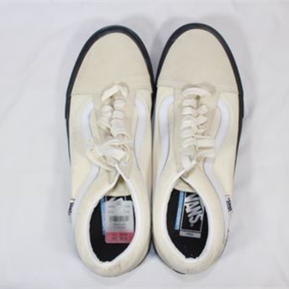 Cream Colored Suede/Canvas Old Skool Vans With Black Sole Size 12 - Picture 7 of 16